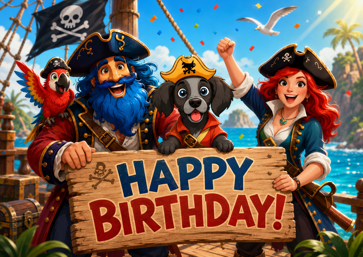 The crew celebrating with a Happy Birthday sign